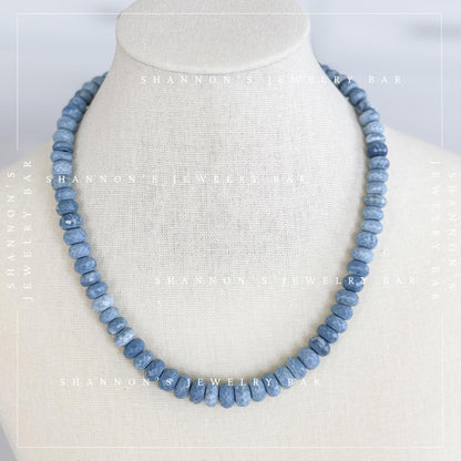 Denim Opal Necklace, Blue Gemstone Beaded Necklace, Faceted Opal Necklace, Natural Stone Necklace, Handmade Blue Beaded Jewelry