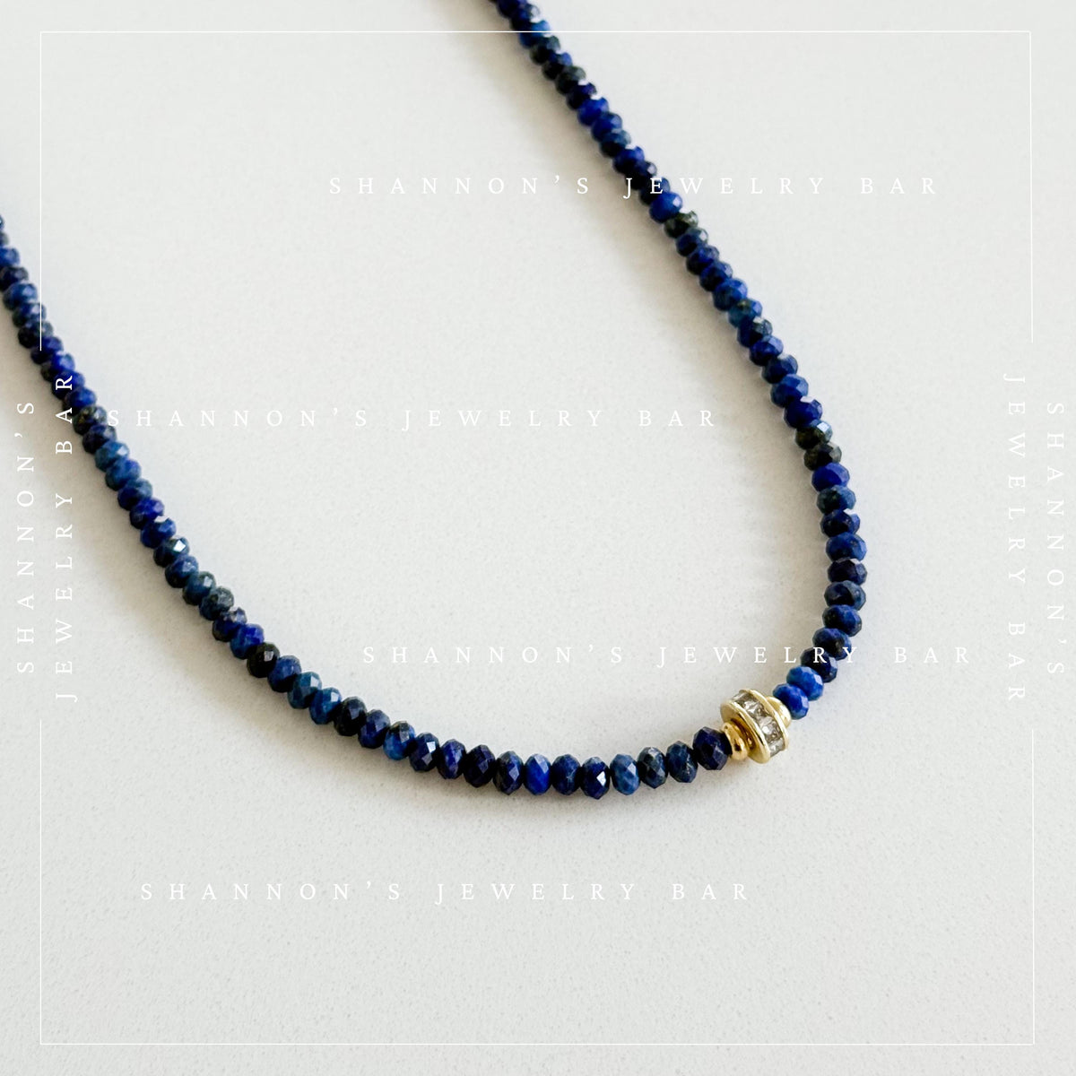 Genuine Lapis Lazuli Necklace, Blue Gemstone Beaded Necklace, CZ Spinner Focal, 18K Gold Plated Jewelry, September Birthstone Gift