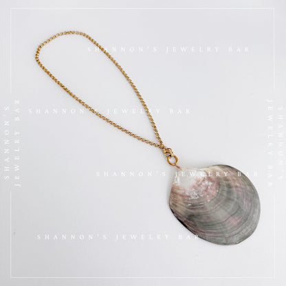 Large Natural Shell Pendant Necklace, 24 Inch Gold Chain, Statement Seashell Jewelry, Coastal Beach Necklace, Ocean Jewelry