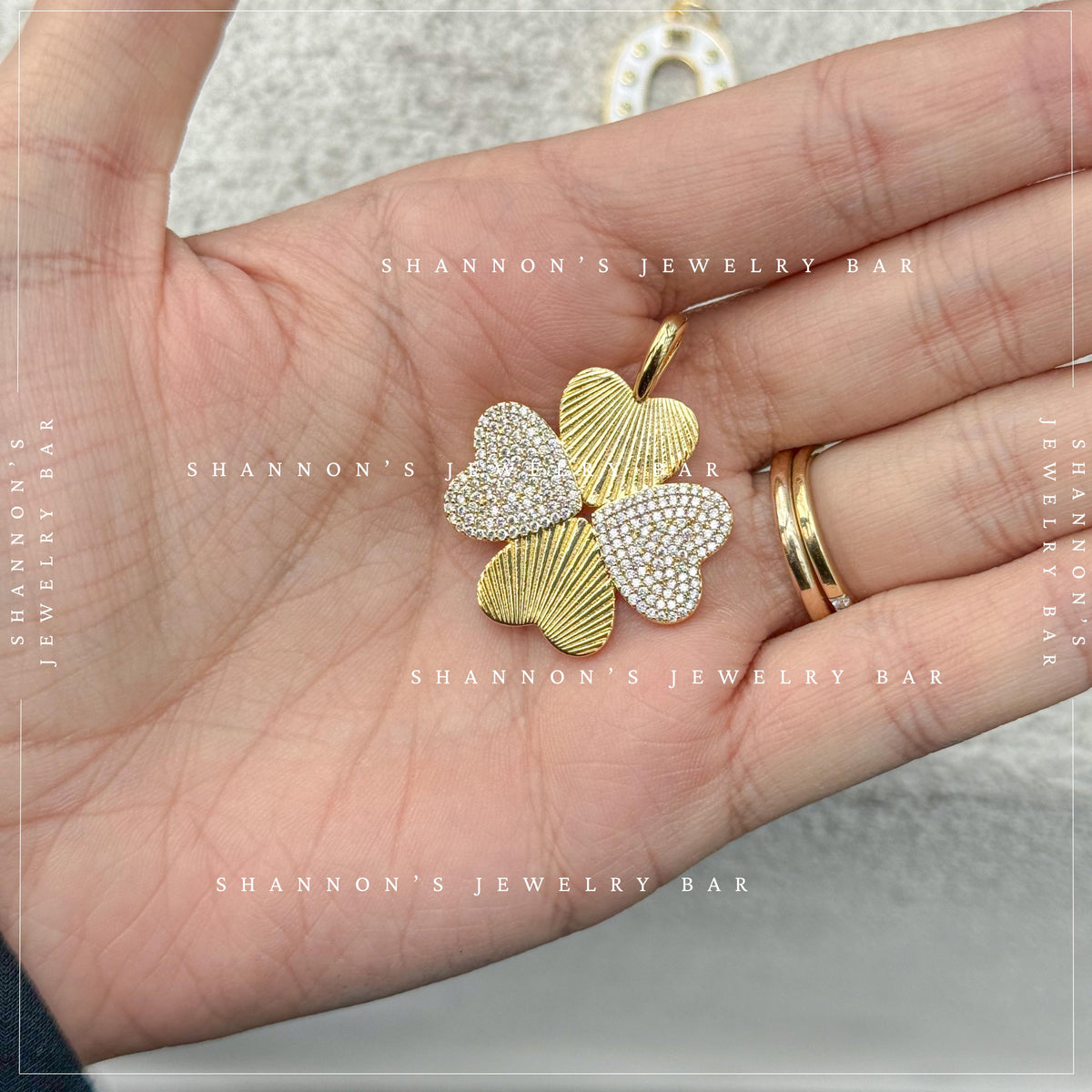Four Leaf Clover Charm Gold CZ Charm Pendant, Lucky Clover Charm, Gold Charm for Charm Necklace, Charm Bar Pendant, Lucky Jewelry Charm