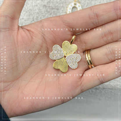 Four Leaf Clover Charm Gold CZ Charm Pendant, Lucky Clover Charm, Gold Charm for Charm Necklace, Charm Bar Pendant, Lucky Jewelry Charm