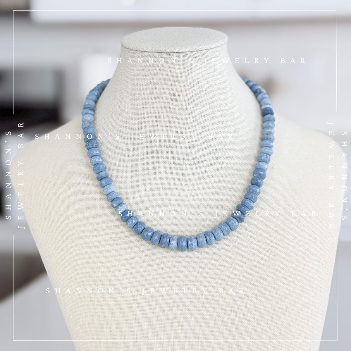 Denim Opal Necklace, Blue Gemstone Beaded Necklace, Faceted Opal Necklace, Natural Stone Necklace, Handmade Blue Beaded Jewelry