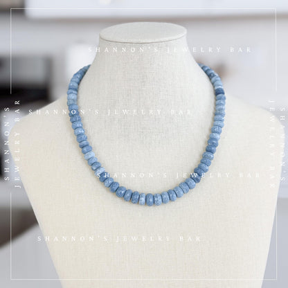 Denim Opal Necklace, Blue Gemstone Beaded Necklace, Faceted Opal Necklace, Natural Stone Necklace, Handmade Blue Beaded Jewelry