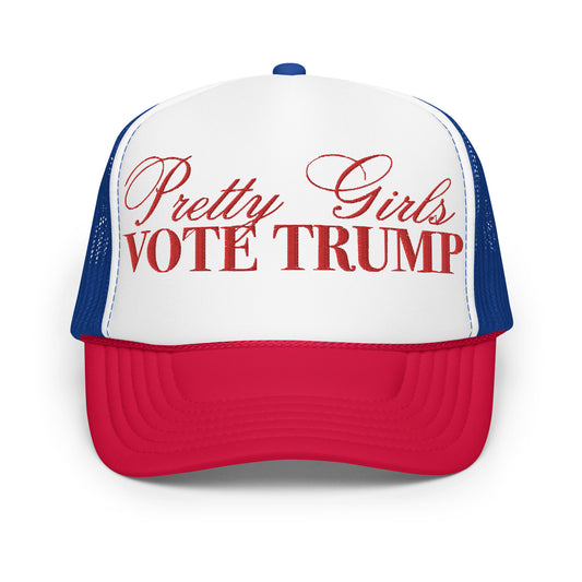 Pretty Girls Vote Trump - Otto Foam trucker hat, MAGA 2024, Trump Hat, Trendy Trump Hats, Embroidered