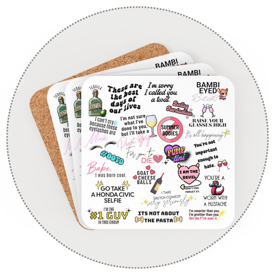 Vanderpump Rules Mash-Up Corkwood Coaster Set, Vanderpump Rules Iconic Quotes, All the Seasons Quotes, Scandoval