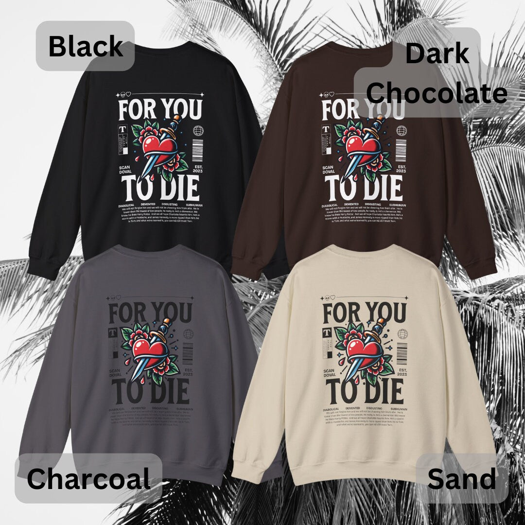 For you to Die, VPR Crewneck Sweatshirt, Neo Traditional Tattoo Graphic, Vanderpump Rules, Scandoval, Ariana Madix, Bravo, Lisa Vanderpump