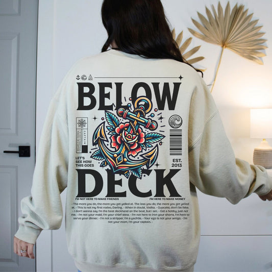 Below Deck Neo Traditional Tattoo Crewneck Sweatshirt, Bravo, Reality TV, Fan Merch, Below Deck Gift, Gifts for Bravo Reality TV fans