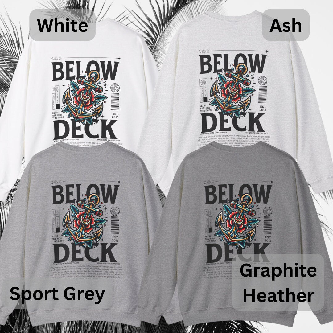 Below Deck Neo Traditional Tattoo Crewneck Sweatshirt, Bravo, Reality TV, Fan Merch, Below Deck Gift, Gifts for Bravo Reality TV fans