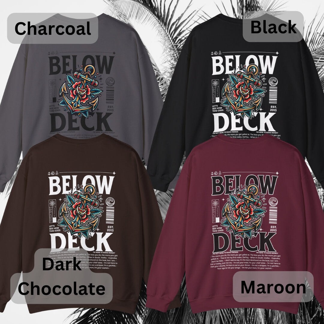 Below Deck Neo Traditional Tattoo Crewneck Sweatshirt, Bravo, Reality TV, Fan Merch, Below Deck Gift, Gifts for Bravo Reality TV fans