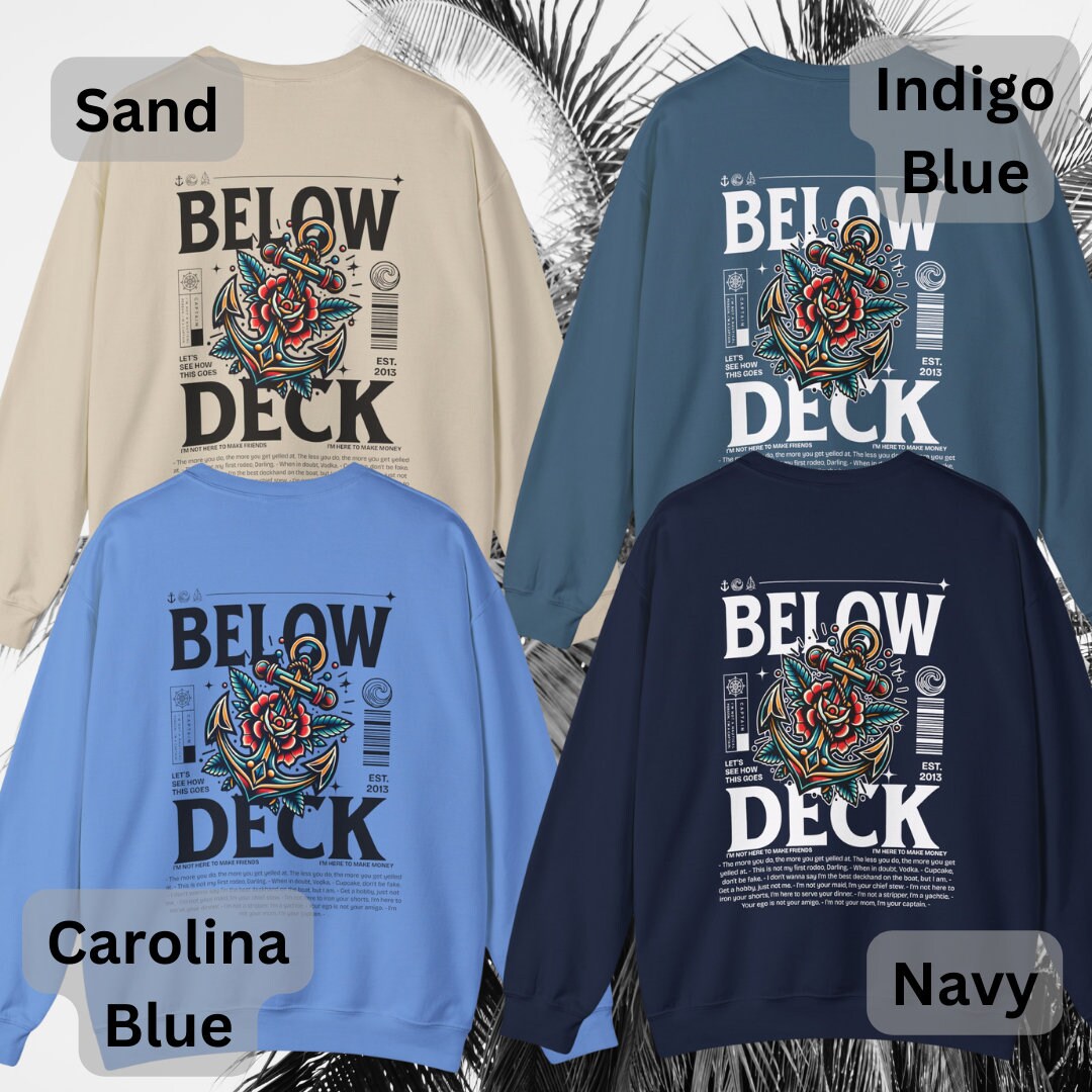 Below Deck Neo Traditional Tattoo Crewneck Sweatshirt, Bravo, Reality TV, Fan Merch, Below Deck Gift, Gifts for Bravo Reality TV fans