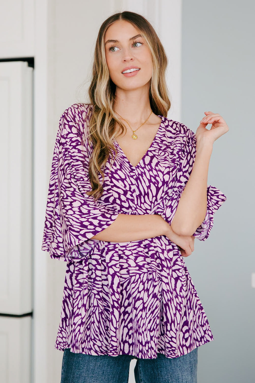 Dearest Dreamer Peplum Top in Painted Purple - Shannon’s Jewelry Bar