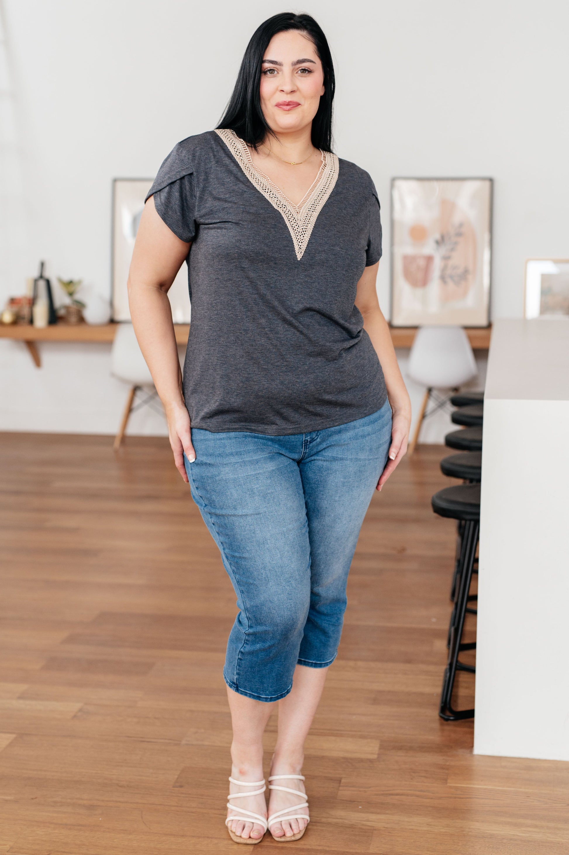 It's Elemental Lace Trim V-Neck Top - Shannon’s Jewelry Bar