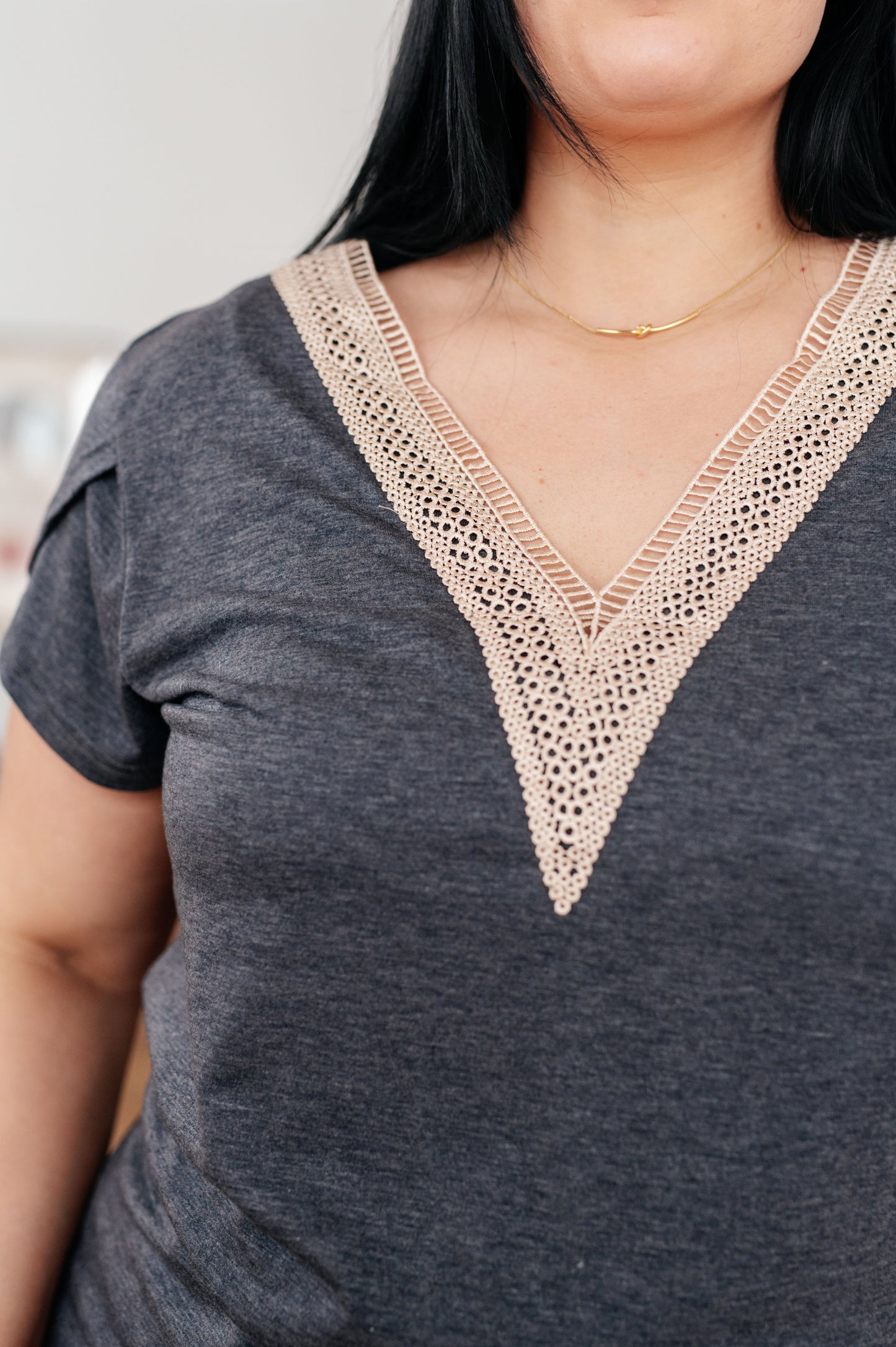 It's Elemental Lace Trim V-Neck Top - Shannon’s Jewelry Bar